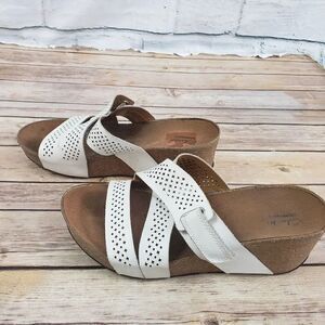 Clark's white strap cork wedges